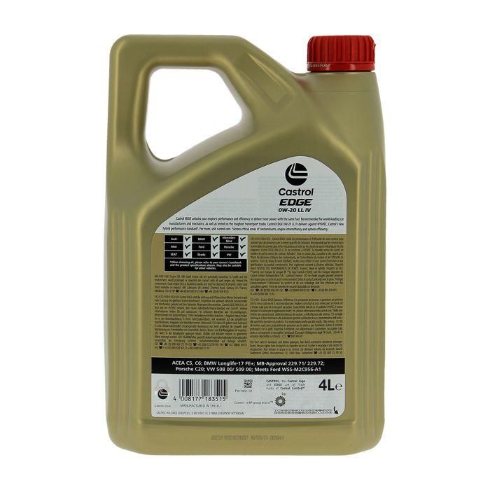 Aceite de motor - CASTROL - EDGE 0W-20 LL IV - 5L 2 Aceite de motor - CASTROL - EDGE 0W-20 LL IV - 5L 2