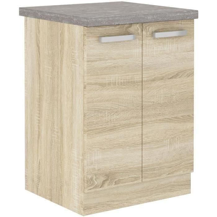 Mueble bajo con 2 puertas batientes - Decoración roble Sonoma - An 60 x P 51,6 x Al 85 cm - LASSEN Mueble bajo con 2 puertas batientes - Decoración roble Sonoma - An 60 x P 51,6 x Al 85 cm - LASSEN