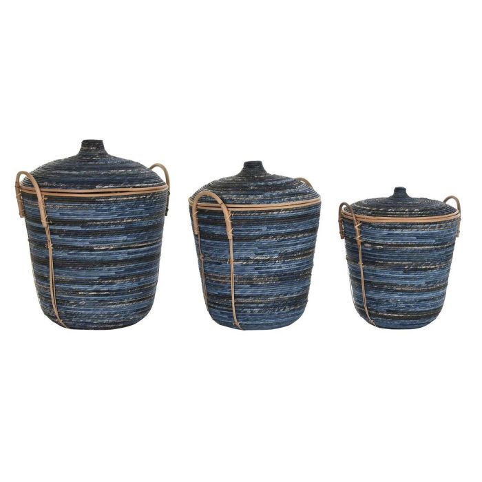 Cesta Boho DKD Home Decor Azul Negro 51 x 65 x 51 cm Set de 3