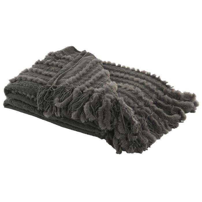 DKD Home Decor 2c25 Manta de Sofá de Punto Poliéster Chenilla 360 gsm Topo Gris 170x130 cm (2 Unidades)