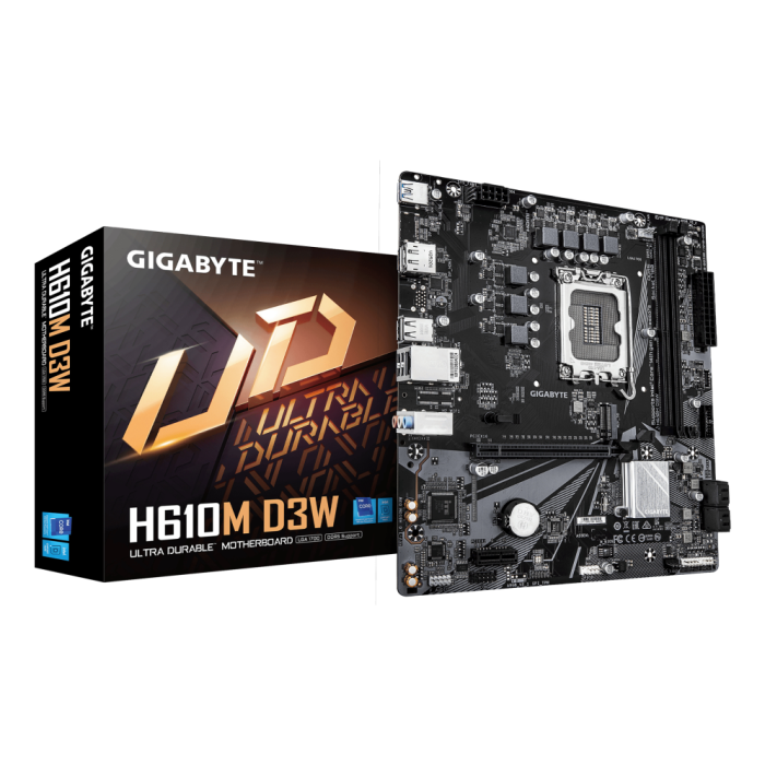 Gigabyte H610M D3W Placa Base Socket 1700 DDR5 PCIe 4.0 Micro ATX para Procesadores Intel 14ª/13ª/12ª Gen