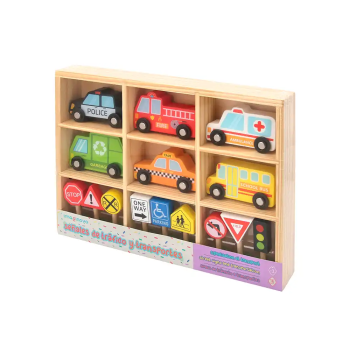 Imaginovo Juego Infantil de Madera Vehículos y Señales de Tráfico +3 Años 16 Piezas 30x22x4cm 6