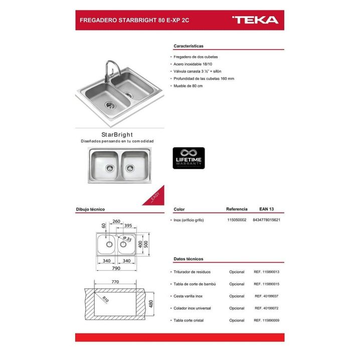 Fregadero de Dos Senos Teka STARBRIGHT 80 E-XP 2C 2 Fregadero de Dos Senos Teka STARBRIGHT 80 E-XP 2C 2