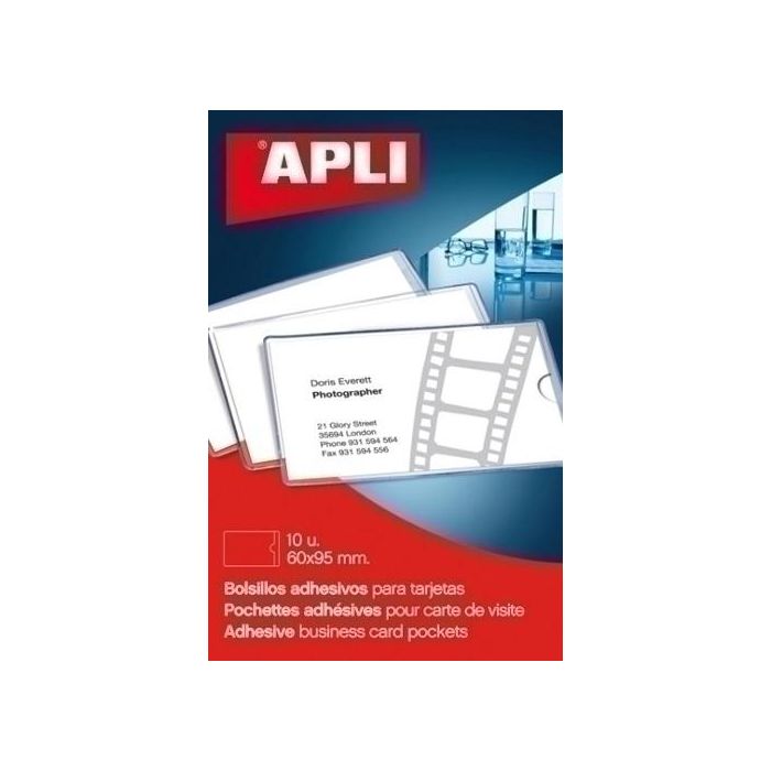 Funda Adhesiva Apli 60X95Mm Bolsillo Para Tarjetas Paquete De 10