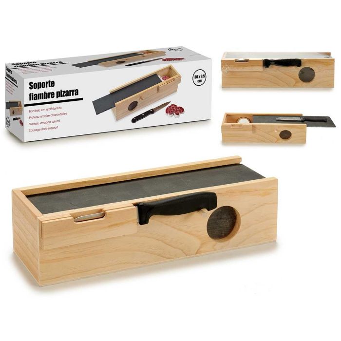 Caja de Madera para Fiambres con Pizarra y Cuchillo Arte Regal 9.5x8x30 cm (12 Unidades)