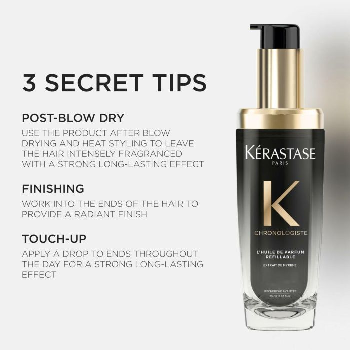 Kerastase Chronologiste L'Huile de Parfum Recargable 75 ml - Aceite Perfumado para Cabello con Extracto de Mirra, Rosa de Té y Maderas Ligeras 5