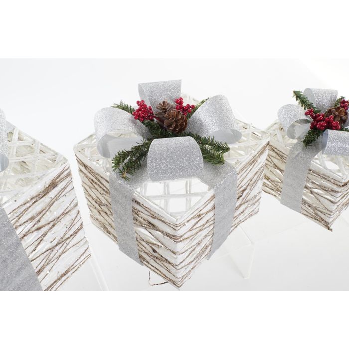 Regalo Navidad Moderna DKD Home Decor Blanco Plateado 25 x 28 x 25 cm Set de 3 2