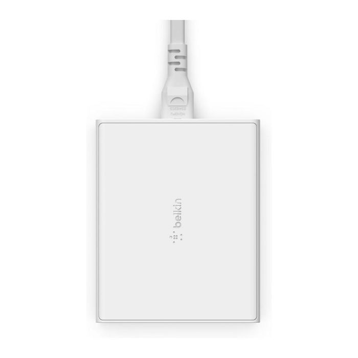Belkin WCH010VFWH Cargador USB GaN 108W 4 Puertos, 2x USB-C PD 3.0, 2x USB-A, para Portátil, Smartphone, Tableta, Cable Corriente Alterna 2m, Color Blanco