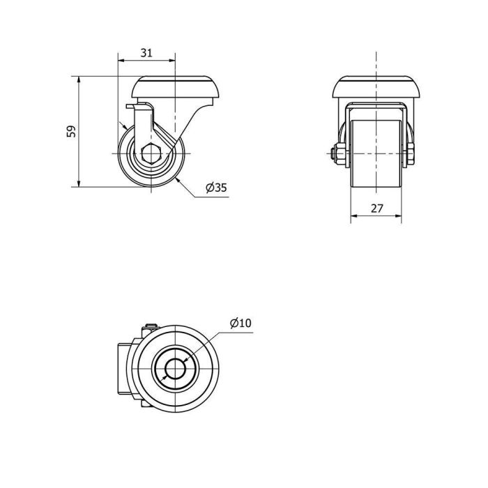 Ruedas Alex Rueda giratoria con agujero, rodamiento de bolas, color naranja, carga máxima 100 kg, ø 3,5 cm