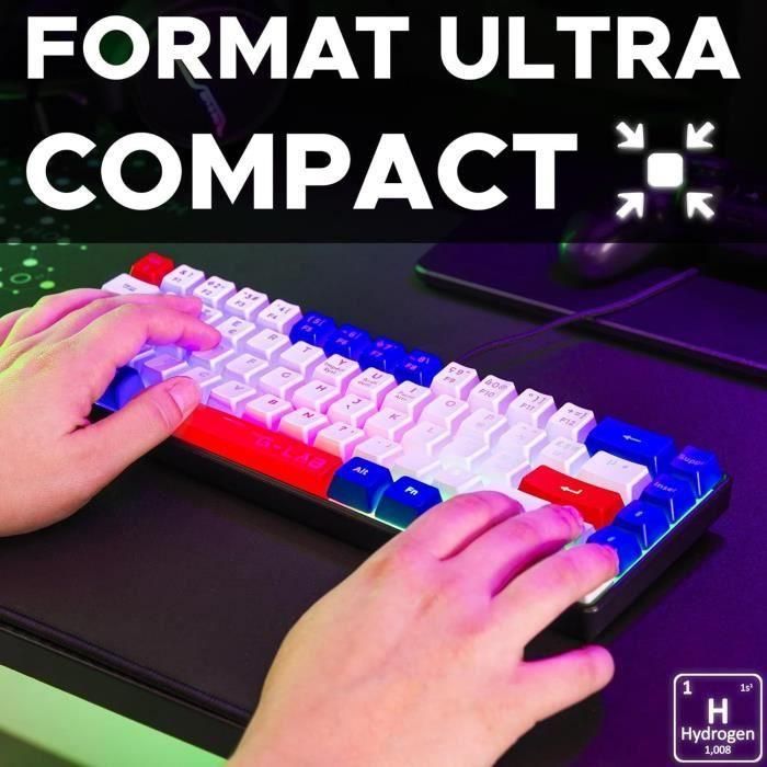 Teclado gaming - THE G-LAB - KEYZ-HYDRO-BWR/FR - 60% membrana 3 colores de teclas Azul-Blanco-Rojo 1 Teclado gaming - THE G-LAB - KEYZ-HYDRO-BWR/FR - 60% membrana 3 colores de teclas Azul-Blanco-Rojo 1