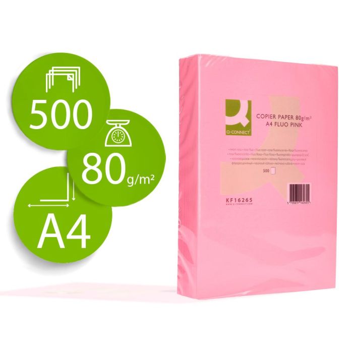 Papel Color Q-Connect Din A4 80 gr Rosa Neon Paquete De 500 Hojas