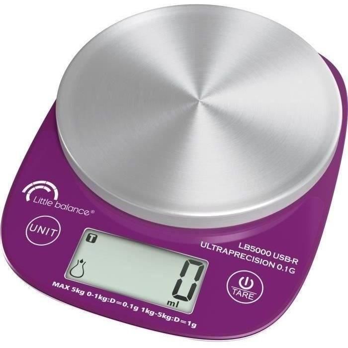 Little Balance LIT3760240784654 Báscula de Cocina Digital LB 5000 Pro Acero Inoxidable Ultraprecisión USB Reparable