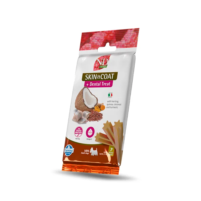 Farmina Treat Nd Quinoa Dog Skin Coat - Snack para perros con arenque, quinoa, coco y cúrcuma, 15x60 gr Farmina Treat Nd Quinoa Dog Skin Coat - Snack para perros con arenque, quinoa, coco y cúrcuma, 15x60 gr