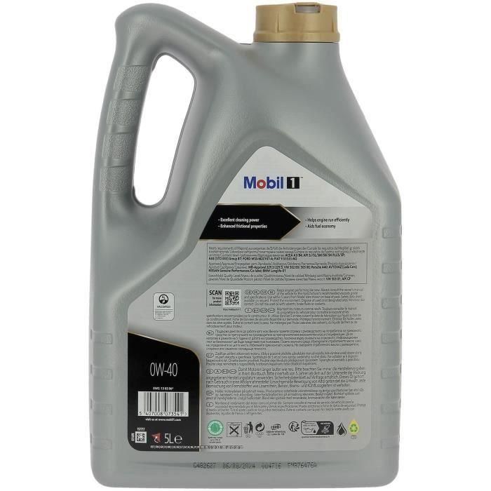 Bidón de aceite de motor - MOBIL1 - 0W-40 FS - 5 L - 4 estaciones 2 Bidón de aceite de motor - MOBIL1 - 0W-40 FS - 5 L - 4 estaciones 2