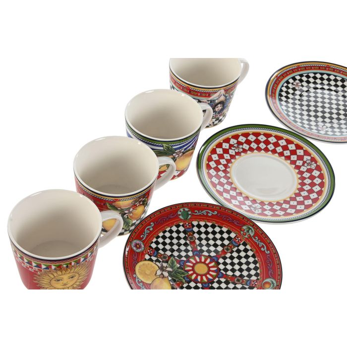 Taza Set Plato Moderno DKD Home Decor Rojo Amarillo 15.6 x 1.7 x 15.6 cm (4 Unidades) 2