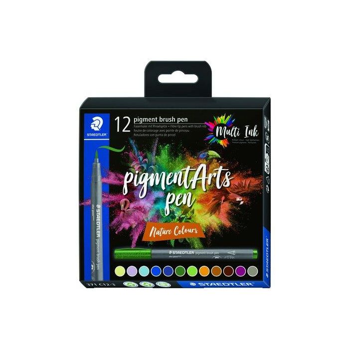 Rotulador Fibra Staedtler Pigment Arts Pen Punta Pincel Colores Naturaleza Estuche De 12