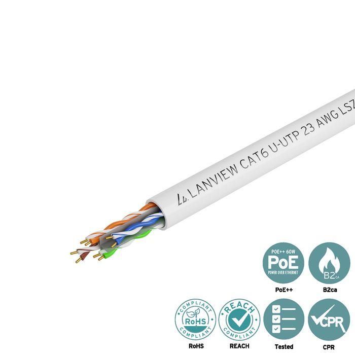 Lanview 305m Cat6 U-UTP cable 4x2xAWG23 LSZH white, B2ca 2 Lanview 305m Cat6 U-UTP cable 4x2xAWG23 LSZH white, B2ca 2