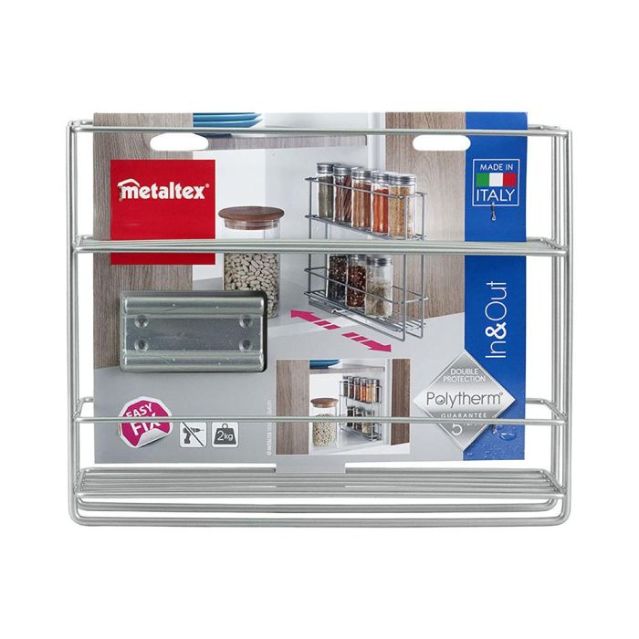 Metaltex Especiero deslizante 2 estantes 'in&out' 28x6x22cm, recubrimiento polytherm metallic, soporte adhesivo 3m easy-fix 4 Metaltex Especiero deslizante 2 estantes 'in&out' 28x6x22cm, recubrimiento polytherm metallic, soporte adhesivo 3m easy-fix 4