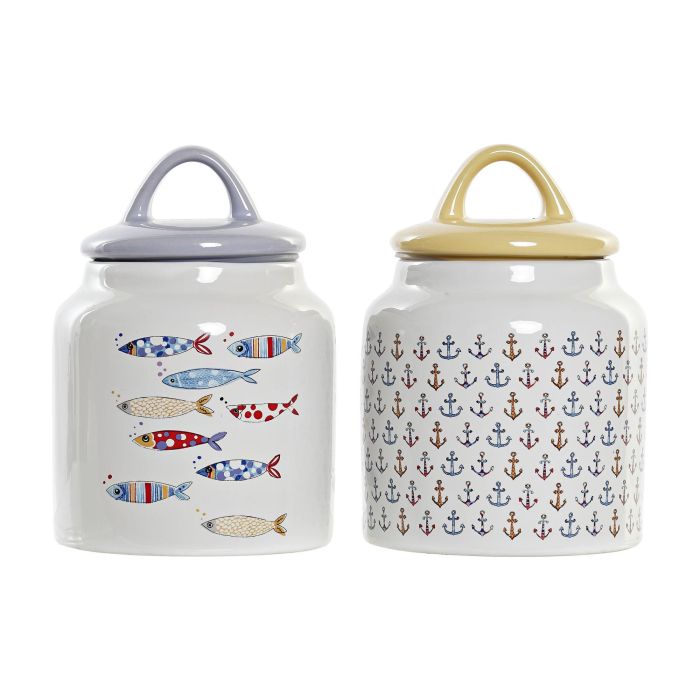 DKD Home Decor Bote de Gres Colección Costa Peces Mediterráneo Multicolor Blanco 11x11x16 cm, apto microondas y lavavajillas (4 Uds.) 0 DKD Home Decor Bote de Gres Colección Costa Peces Mediterráneo Multicolor Blanco 11x11x16 cm, apto microondas y lavavajillas (4 Uds.) 0