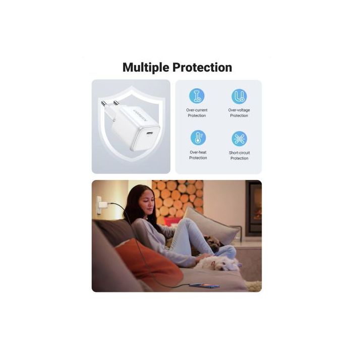 UGREEN 15326 Cargador USB C Nexode Mini 30W PD GaN Tech Blanco Carga Rápida 9