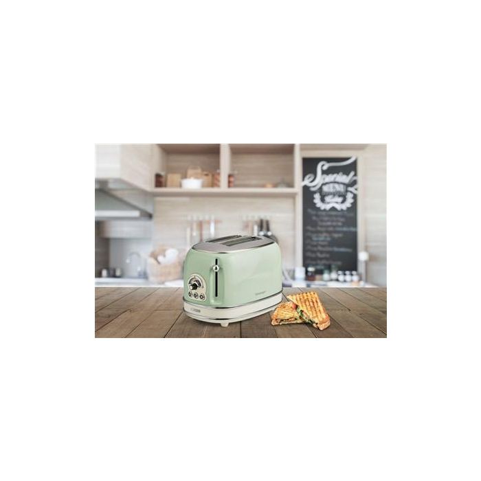 Ariete 155/14 Tostador Vintage 2 Ranuras Verde con Rueda Selectora de 6 Niveles y Bandeja Recogemigas 6