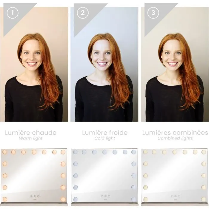 Livoo Espejo de Maquillaje DOS207 56 x 44 cm con 15 LED y 3 Modos de Luz 1