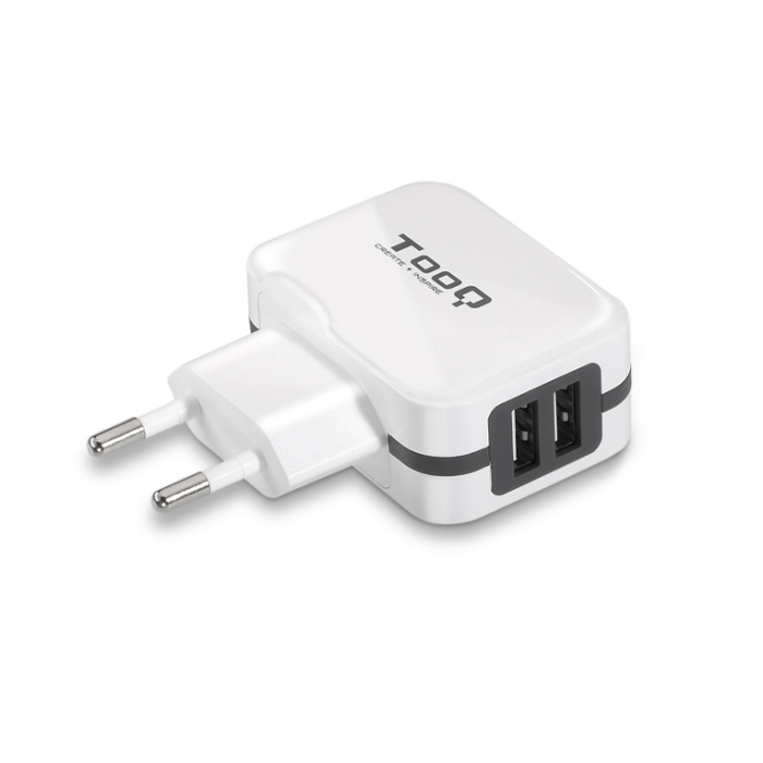 TooQ TQWC-1S02WT Cargador de Pared 2 USB 3.4A Blanco con Control AI para Móvil, Tableta, GPS, MP3, MP4, Consola