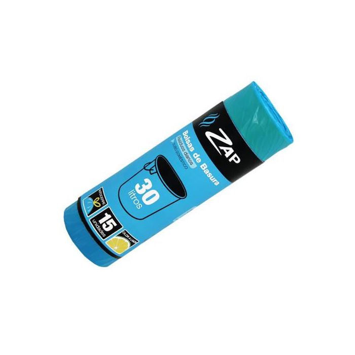 ZAP 320186 Rollo 15 Unidades Bolsa Basura Azul Olor Limón 30 Litros