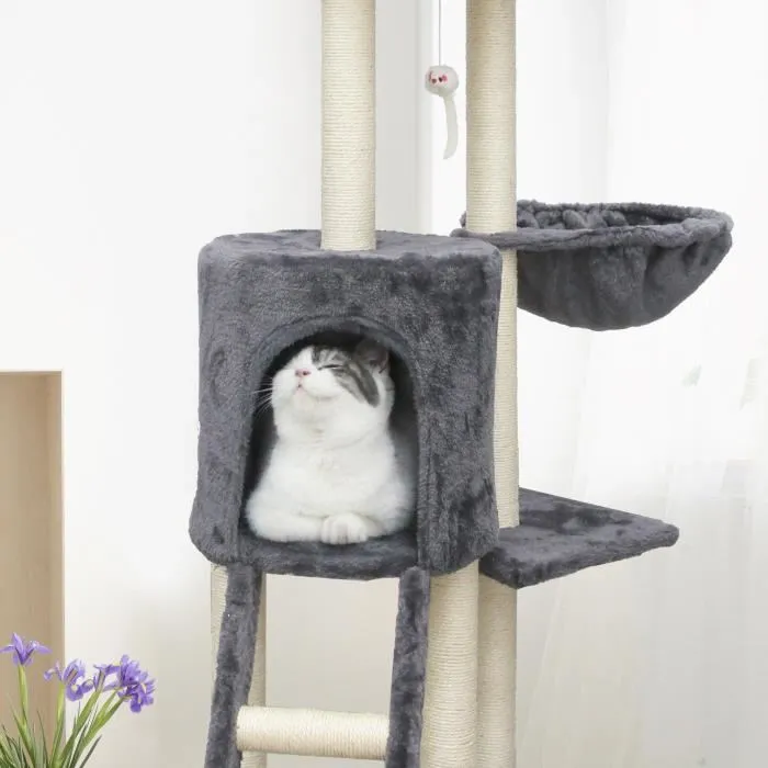 Aucan Árbol para Gatos JIPSY ALC11 Gris 79 x 34 x 138 cm con Nicho y Ratón 3