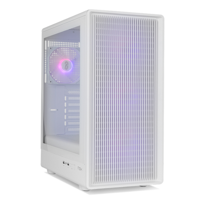 Nox NXINFTYIOTAWH Caja Gaming Semitorre Infinity IOTA Blanca con Cristal Templado, Frontal Mesh y 4 Ventiladores ARGB
