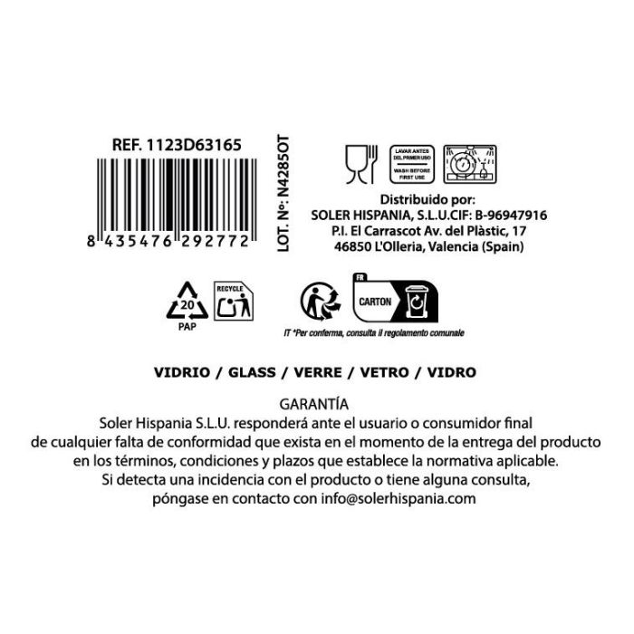 La Mediterranea Copa Coñac 340 ml Bois Ø6.5x8.8x12.8 cm (48 Unidades)