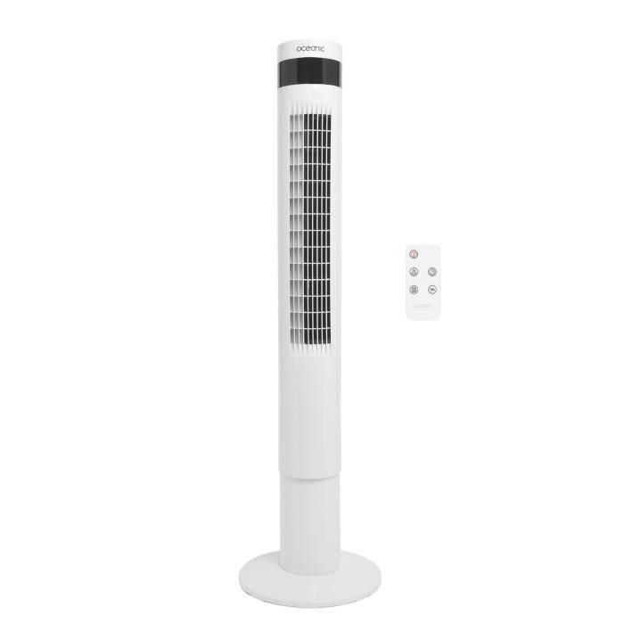 Ventilador de columna oceánica - 50W - Altura 110 cm - Oscilación automática - Control remoto - Temporizador - Blanco Ventilador de columna oceánica - 50W - Altura 110 cm - Oscilación automática - Control remoto - Temporizador - Blanco