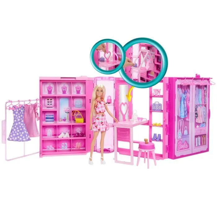 Barbie Muñeca Dream Closet Hxd58 Mattel con más de 25 piezas y accesorios, más de 20 compartimentos, incluye cachorrito, a partir de 3 años 5