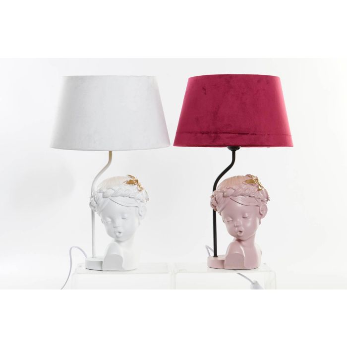 DKD Home Decor Lámpara Sobremesa Romántica Infantil Resina Terciopelo Blanco Rosa Palo 30x49x30 cm E27 50W (2 Unidades) 2 DKD Home Decor Lámpara Sobremesa Romántica Infantil Resina Terciopelo Blanco Rosa Palo 30x49x30 cm E27 50W (2 Unidades) 2