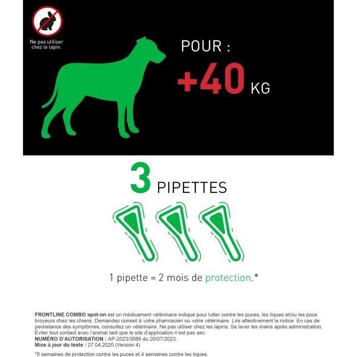 FRONTLINE 3 Pipetas antiparasitarias COMBO Perro > 40 kg - Pulgas, garrapatas, piojos masticadores 2 FRONTLINE 3 Pipetas antiparasitarias COMBO Perro > 40 kg - Pulgas, garrapatas, piojos masticadores 2