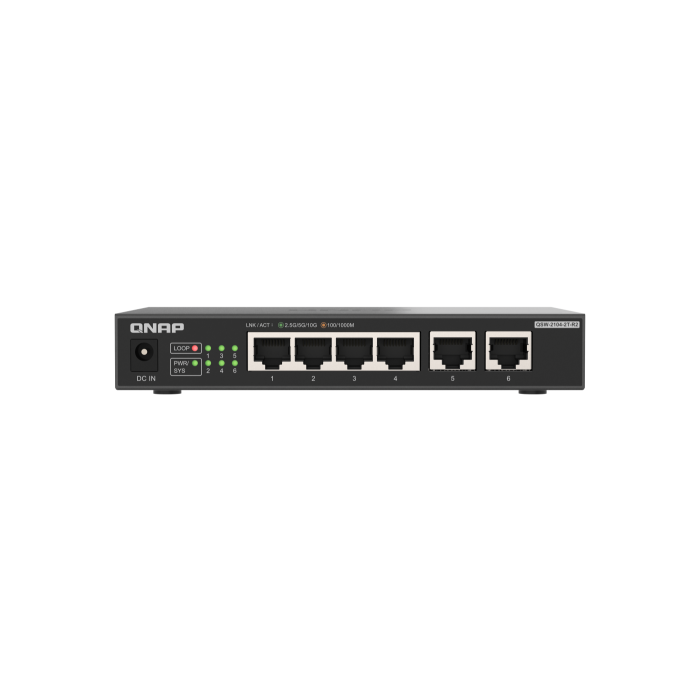 QNAP QSW-2104-2T-R2 Switch No Administrado 10G Ethernet, 4 Puertos 2.5GbE + 2 Puertos 10GbE, Escritorio Negro