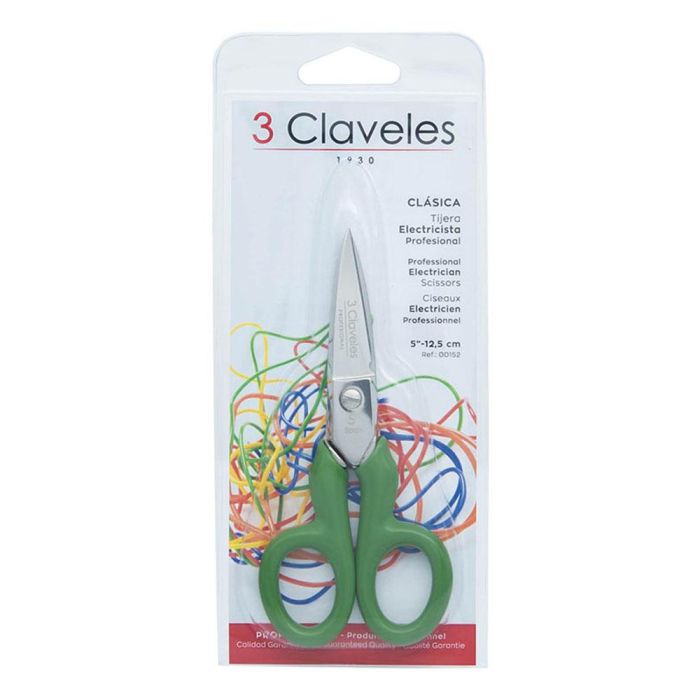 3 Claveles Tijera Electricista Profesional 5" Aislante PVC Acero Carbono Niquelado 12,7 cm Pelacables 1