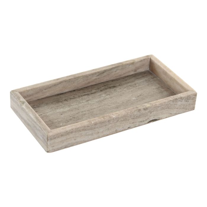 DKD Home Decor Bandeja Decorativa Moderna de Mármol Beige para Salón, Dormitorio o Entrada - Colección Mármol 2025 - 30x15x3.8 cm