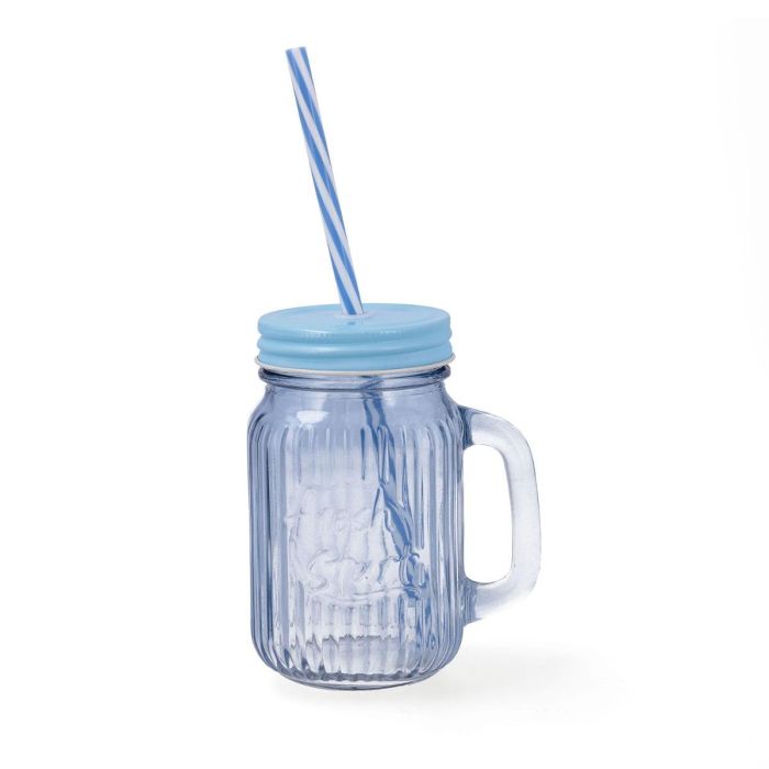 Quid Jarra de Vidrio 45 cL con Tapa de Acero - Modelo Maison Azul con Relieve - Fácil Limpieza y Apta Frigorífico Quid Jarra de Vidrio 45 cL con Tapa de Acero - Modelo Maison Azul con Relieve - Fácil Limpieza y Apta Frigorífico