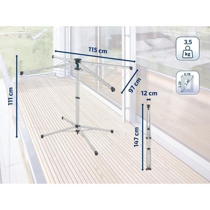 Leifheit 82500 Tendedero de Ropa LinoPop-Up Plegable Compacto 14m de Tendido Fácil Apertura con una Mano Ideal Balcones y Campamento 3.5 kg 4