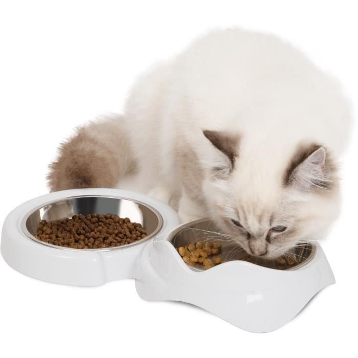 Catit AAAAO00427 Comedero Doble para Gatos PIXI con Cuencos Extraíbles de Acero Inoxidable, 2 x 200 ml, Blanco 1