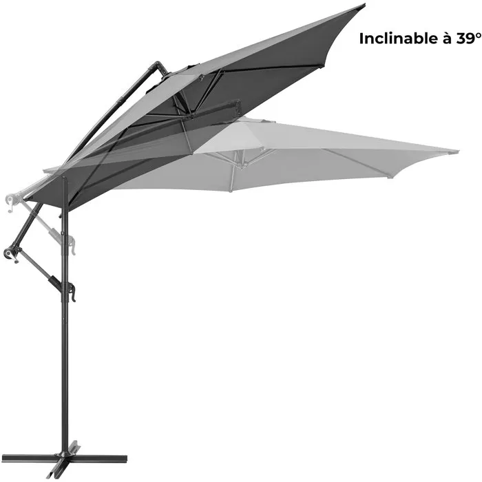 Sombrilla de jardín Tohota Ø3m, estructura aluminio y acero, lona poliéster 180g gris, con manivela 2