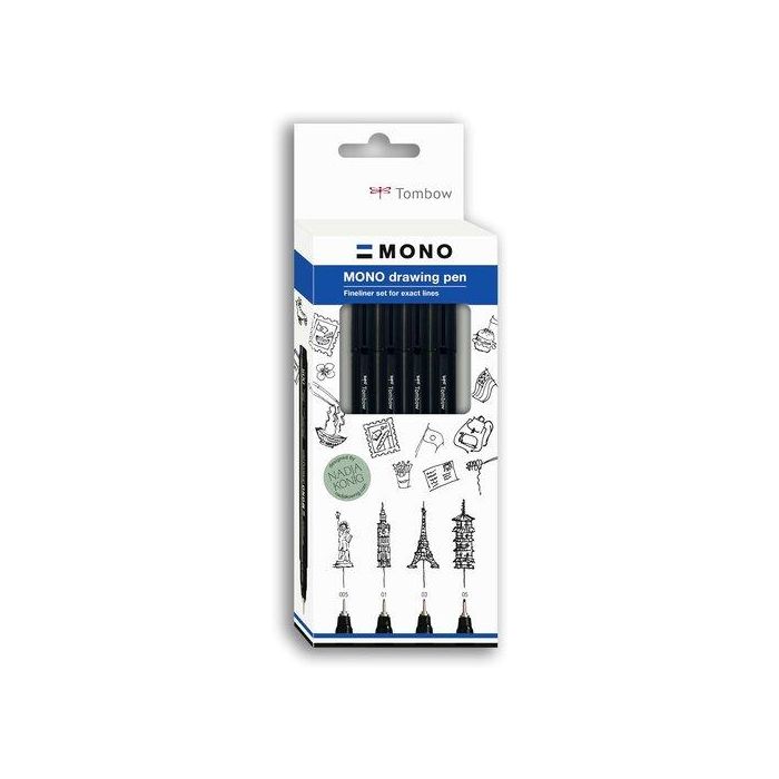 Rotulador Calibrado Tombow Mono Drawing Pen Punta Fina Negro Pack De 4 (005, 01, 03, 05)
