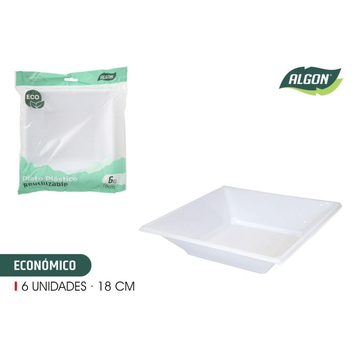 Set de 6 platos hondo cuadrados plástico económico 18 cm Algon (24 Cajas) Set de 6 platos hondo cuadrados plástico económico 18 cm Algon (24 Cajas)