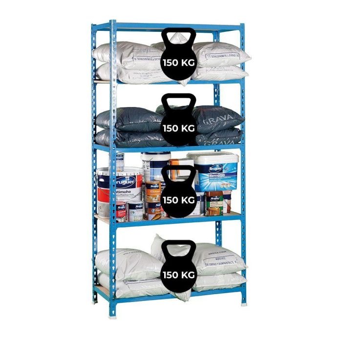 Simon Rack Estantería Metálica Maderclick plus 5/500 448100025201055 Sin Tornillos 5 Estantes 2000x1000x500mm Azul/Madera