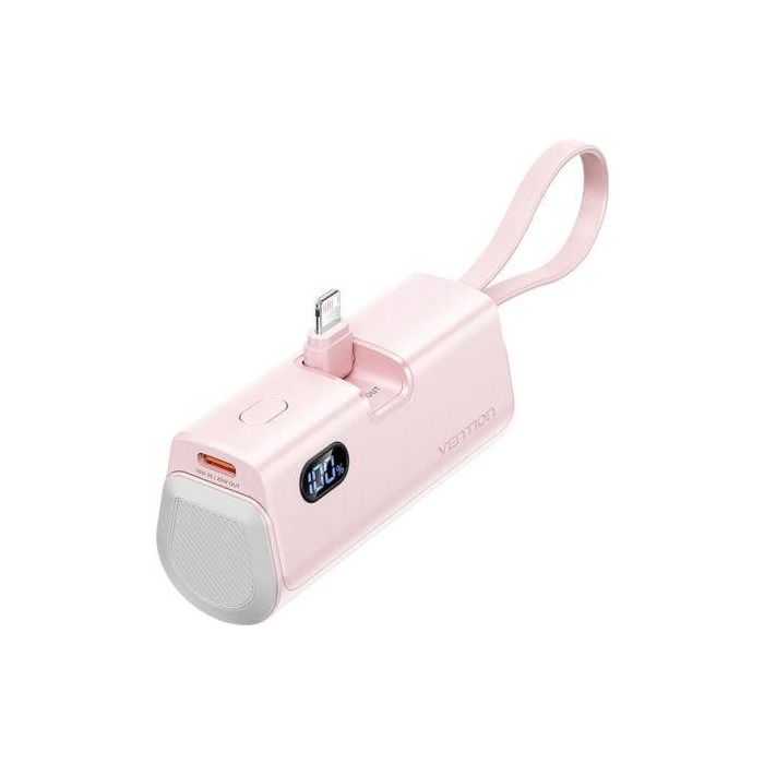 Vention FHRP0 Powerbank 4800mAh 22.5W | Batería Externa Mini Portátil con Cables USB-C y Lightning Integrados, Pantalla LED, Doble Carga | Rosa