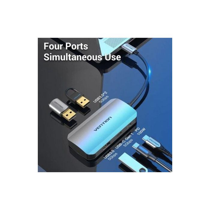 Vention TNDHB Hub USB Tipo-C 3.1 Externo con 3 Puertos USB-A y 2 Puertos USB Tipo-C (1x Power Delivery 100W) Gris 2 Vention TNDHB Hub USB Tipo-C 3.1 Externo con 3 Puertos USB-A y 2 Puertos USB Tipo-C (1x Power Delivery 100W) Gris 2