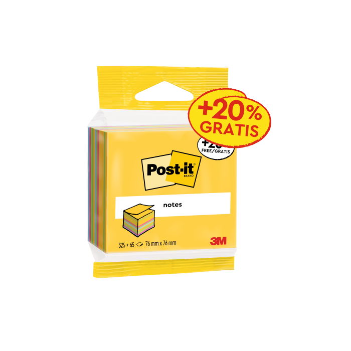 Post-It CUBO 325+65 HOJAS NOTAS ADHESIVAS 76X76MM COLORES SURTIDOS EMBLISTADO INDIVIDUAL 2014-UCP 7100172397