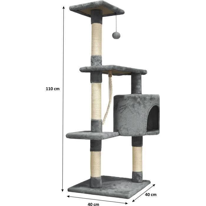 PALOMA Rascador para gatos gris oscuro 40 x 40 x 114 cm - 3 plataformas, 1 cuerda, 1 nicho, rascadores 5 PALOMA Rascador para gatos gris oscuro 40 x 40 x 114 cm - 3 plataformas, 1 cuerda, 1 nicho, rascadores 5