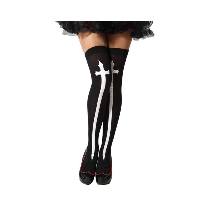 Medias negras altas con cruz blanca - Complemento ideal para Halloween y eventos temáticos